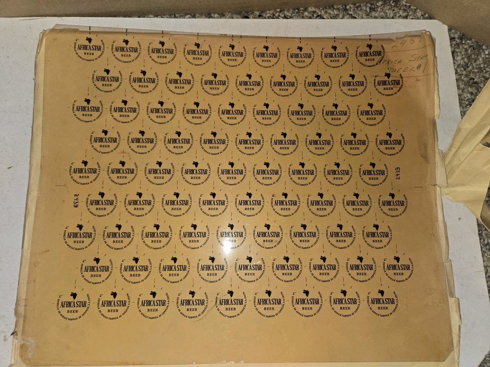 Vintage 1959 African Star Beer Plastic Printers Sheet Plate Label or Bottle Cap Vintage 1959 African Star Beer Plastic Printers Sheet Plate Label or Bottle Cap