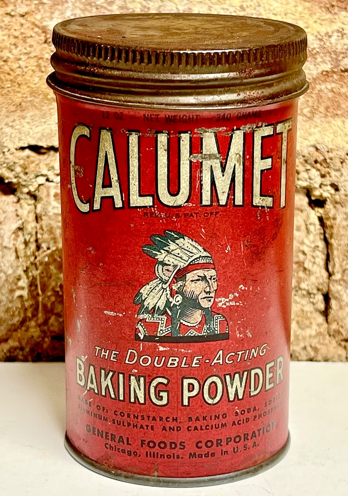 Rare 1920's Calumet Baking Powder 12 oz Tin Vintage Label is in Great Condition
