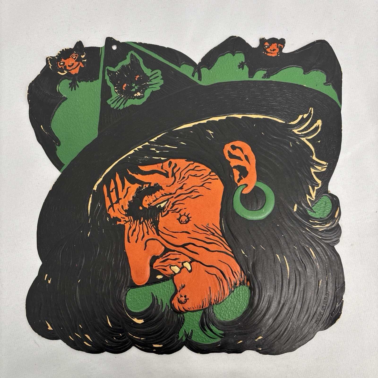 Vintage Antique 1930s 1940s Beistle Halloween Diecut Witch 12” Large Original Vintage Antique 1930s 1940s Beistle Halloween Diecut Witch 12” Large Original