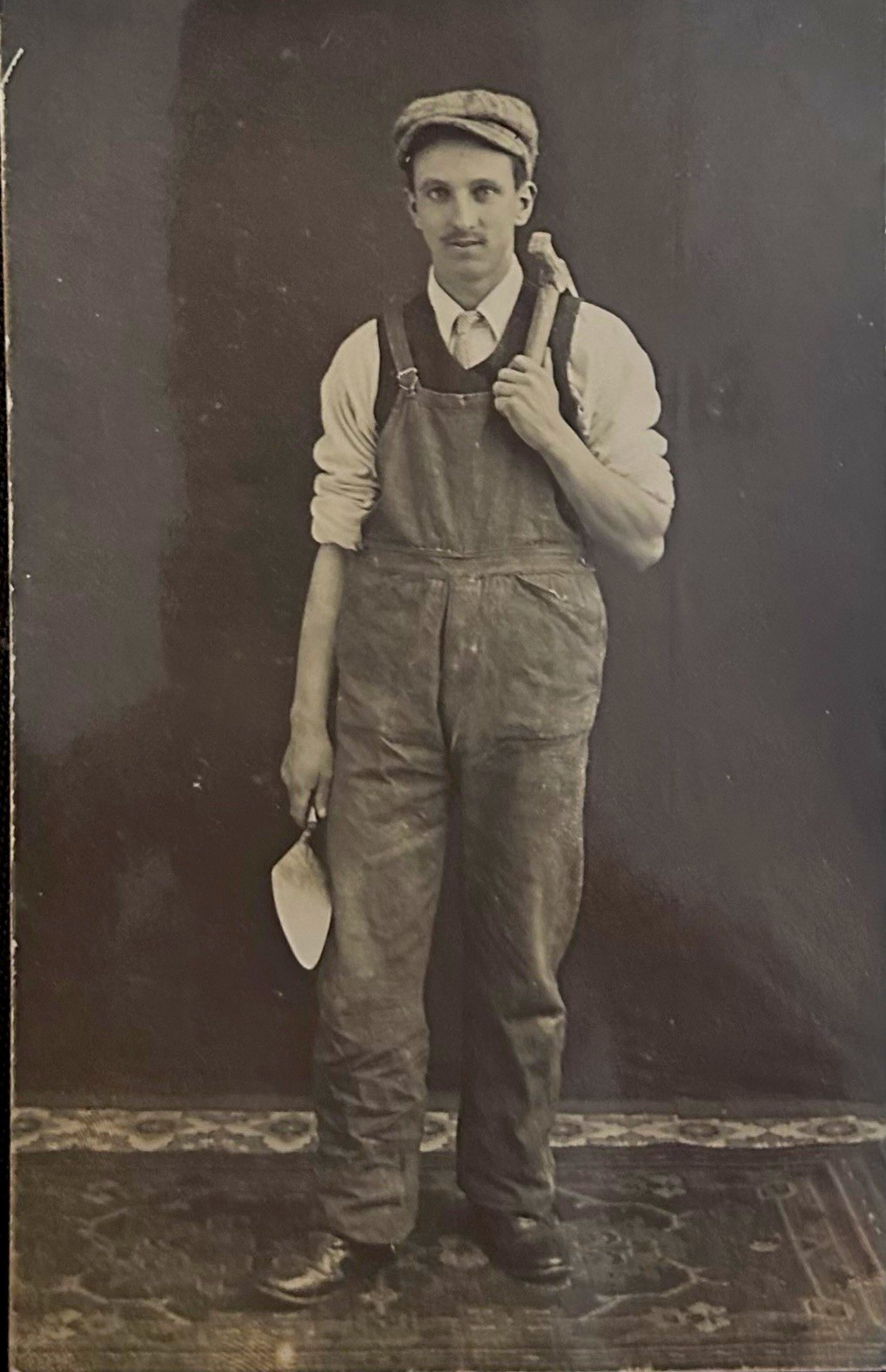 c1907-1915 RPPC Real Photo Postcard Man in Overalls w/ Tools Divided Back