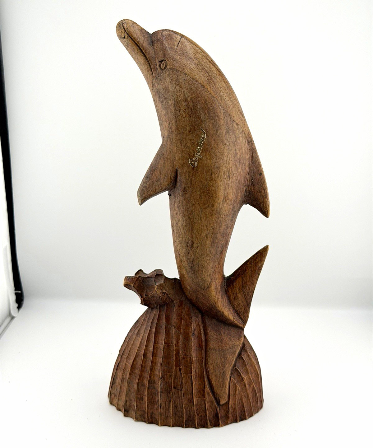 Vintage Hand Carved Wooden Leaping Dolphin Sculpture - Cozumel Mexico Souvenir