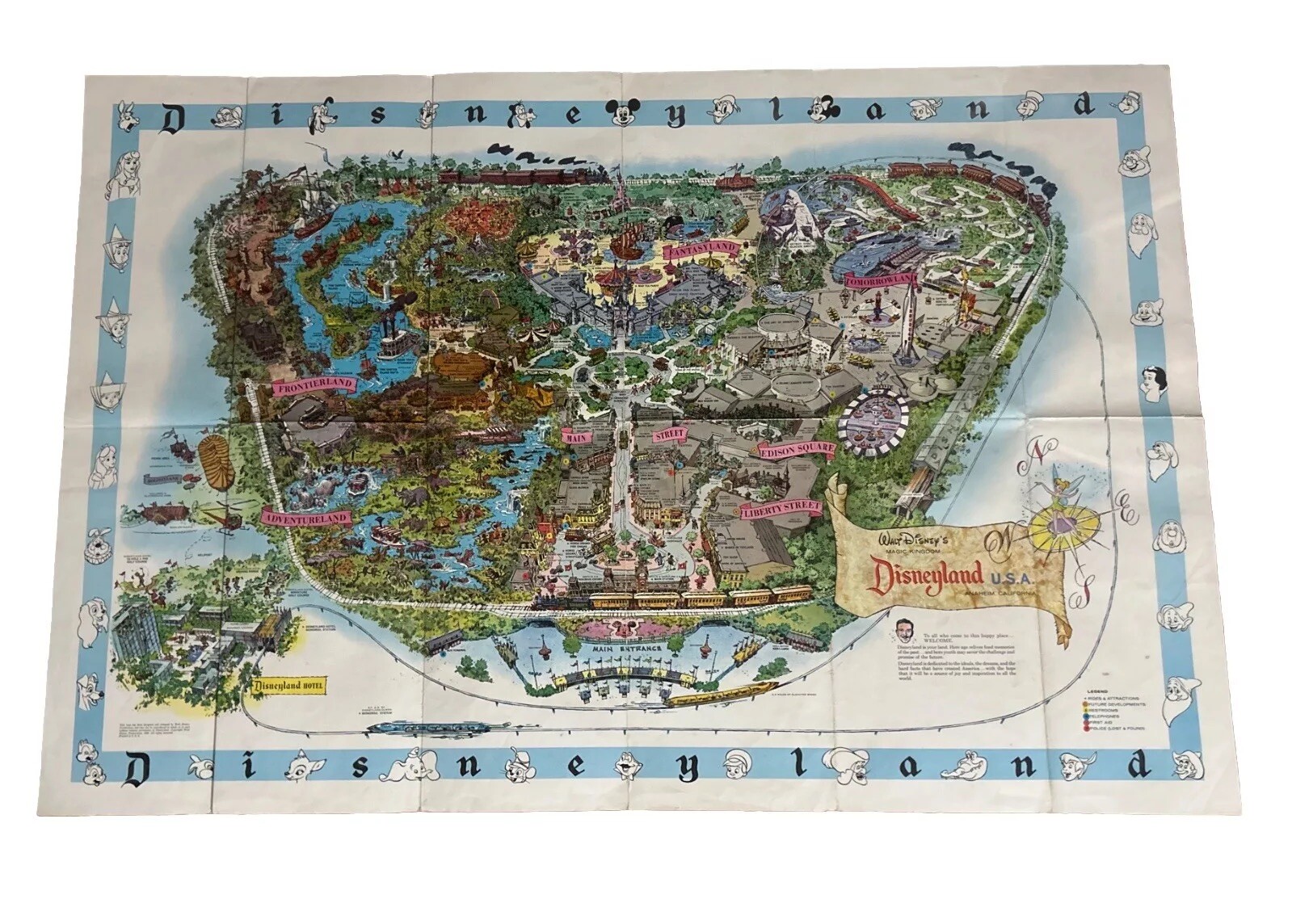 Rare 1962 Disneyland Park Map Large Color Tourist Map 30 x 44 1/2 inches Rare 1962 Disneyland Park Map Large Color Tourist Map 30 x 44 1/2 inches