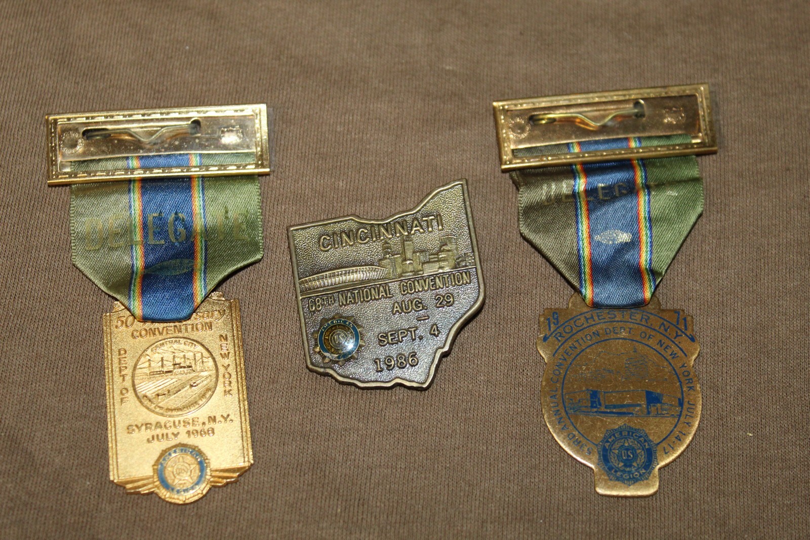 3-Original WW1 & WW2 U.S. Veteran's American Legion Member's Medals w/Ribbons