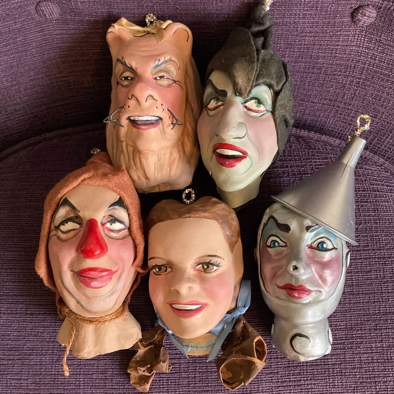 The Wizard Of Oz Handmade  Set of 5 Ornaments Ron Kron The Wizard Of Oz 1980\'s