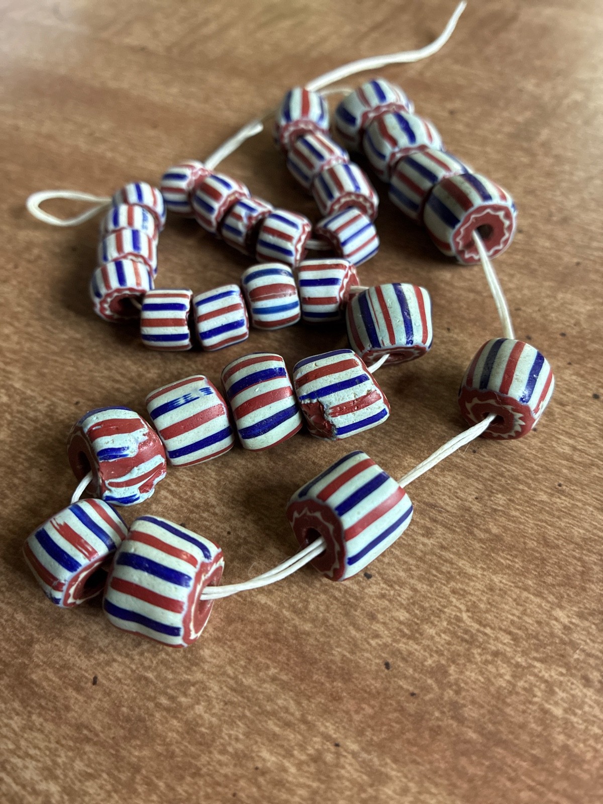Strand of Rare Antique 5-Layer Chevron Venetian African Glass Trade beads