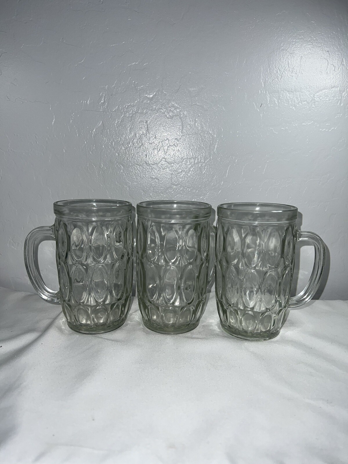 Vintage Clear Glass Thumbprint Barrel Mugs Set Of 3 Vintage Clear Glass Thumbprint Barrel Mugs Set Of 3