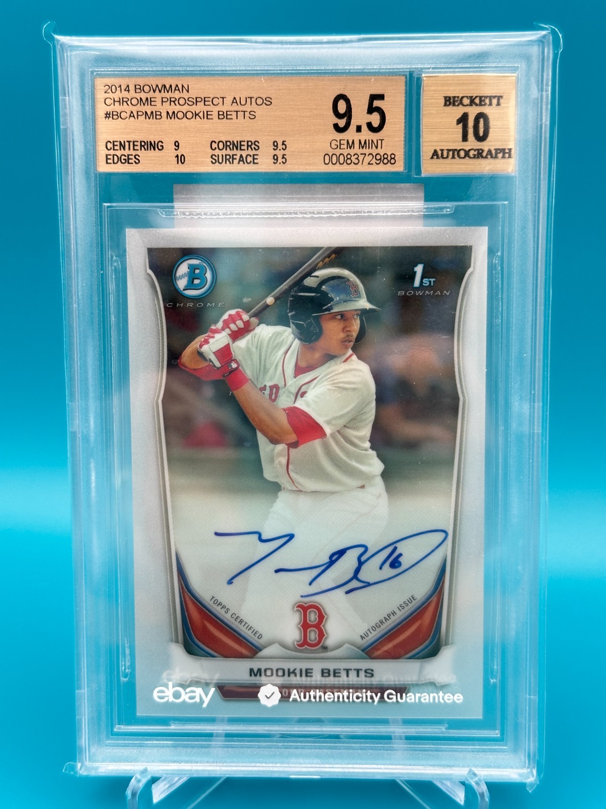 2014 Bowman Chrome Mookie Betts Prospect Auto #BCAP-MB BGS 9.5 GEM MINT 2014 Bowman Chrome Mookie Betts Prospect Auto #BCAP-MB BGS 9.5 GEM MINT
