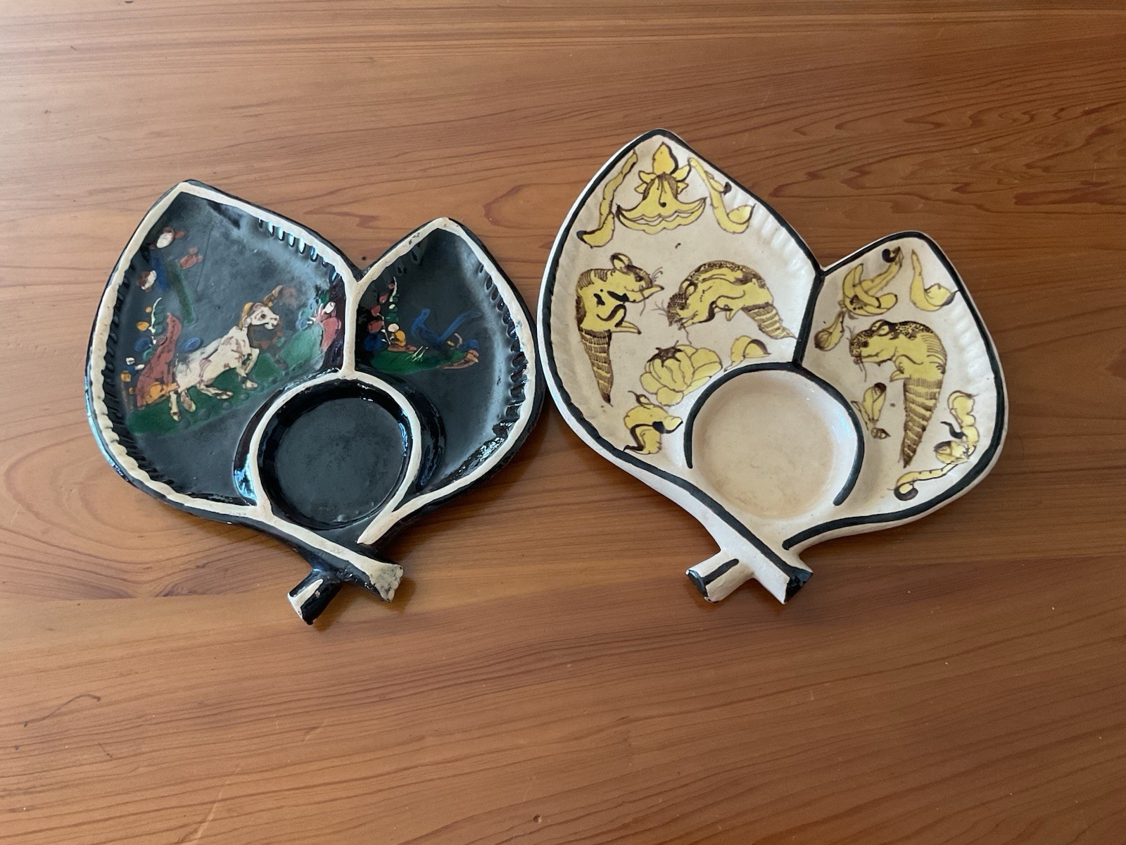 Two Vintage Mexico 1940's Tlaquepaque Divided Dish Tray Tourist Folk Art Two Vintage Mexico 1940's Tlaquepaque Divided Dish Tray Tourist Folk Art