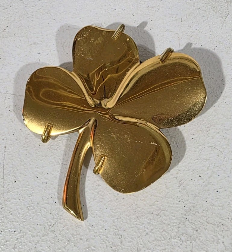 Vintage 1984 Gerity 24k Gold Plated 4 Leaf Clover Shamrock Wall Hang 5\