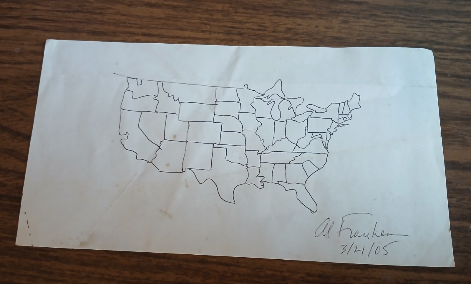 Al Franken Hand-drawn US Map with Autograph Al Franken Hand-drawn US Map with Autograph