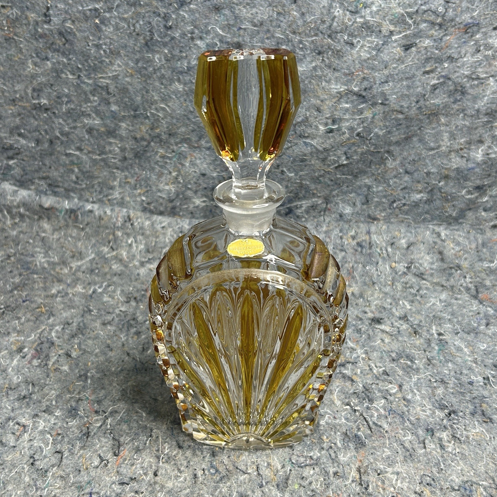 Vintage Echt Bleikristall Gepresst Lead Crystal Decanter Amber Cut Glass 9.5” Vintage Echt Bleikristall Gepresst Lead Crystal Decanter Amber Cut Glass 9.5”