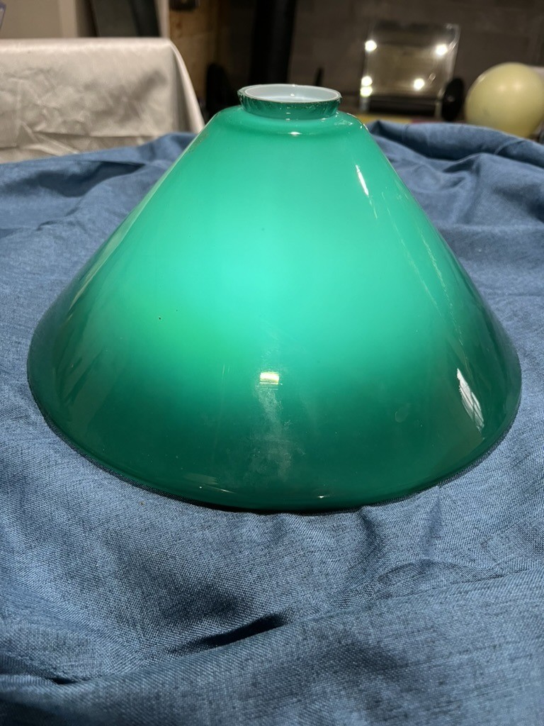 Vintage Emerald Green Cased Glass Cone Lamp Shade Banker Library Light