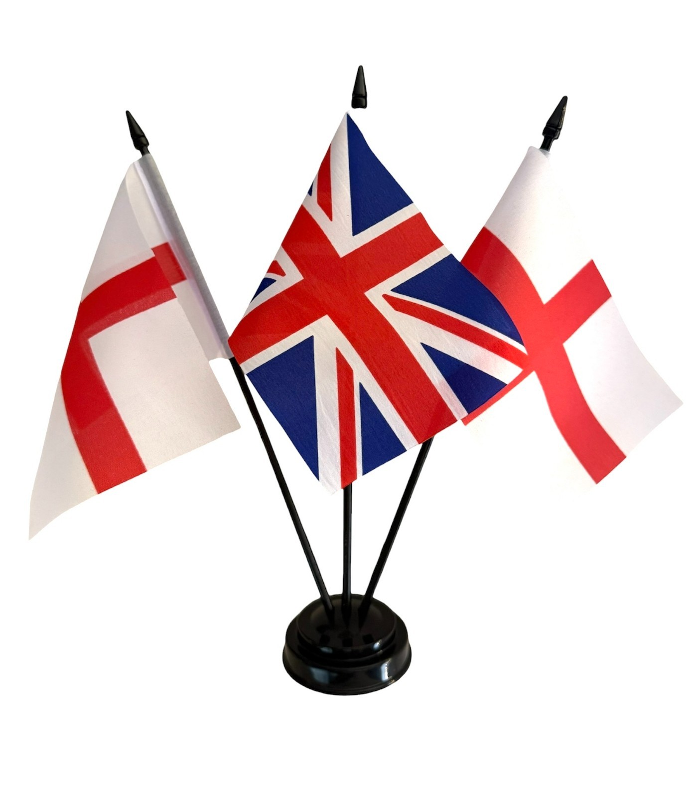 UNION JACK AND & ST GEORGE ENGLAND TABLE FLAG SET 3 flags plus BASE