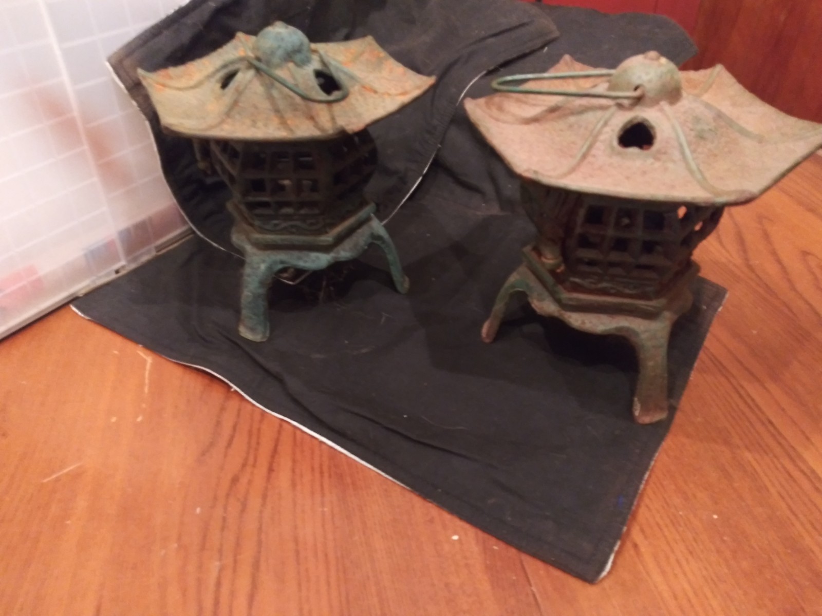 pair of 1940's cast iron japanese pagoda lanterns pair of 1940's cast iron japanese pagoda lanterns