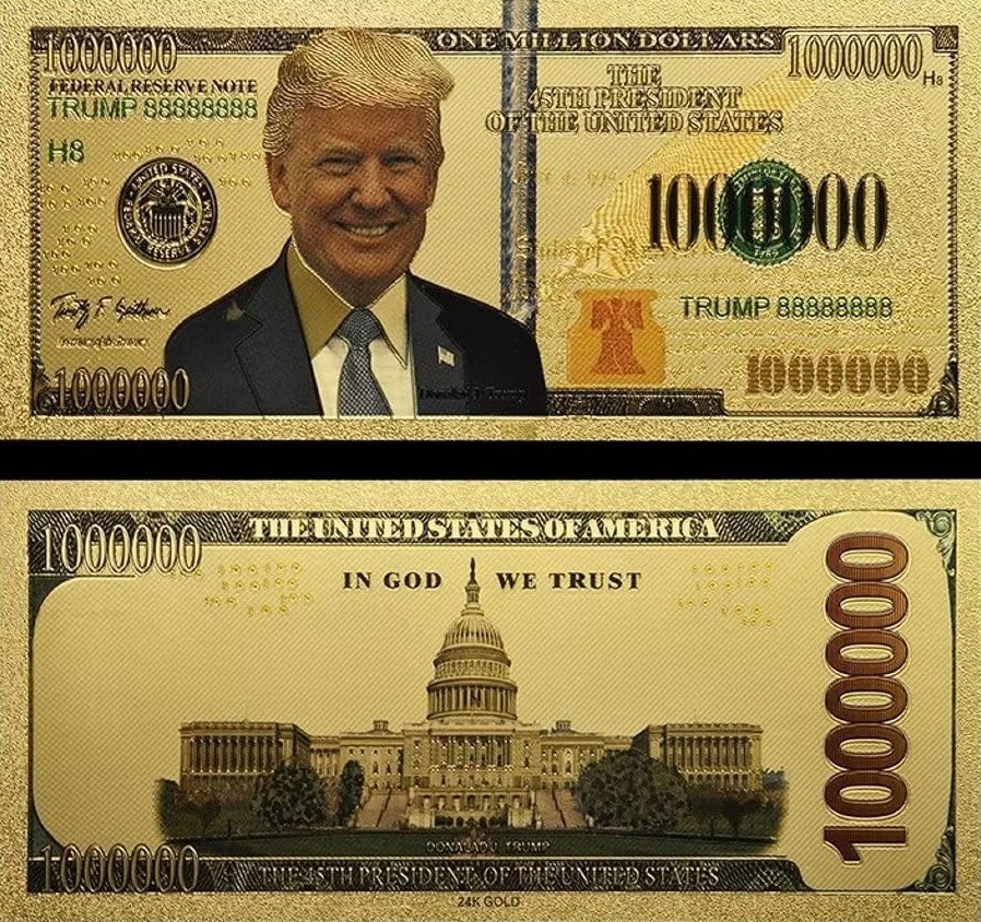 24K Gold Donald Trump Million Dollar Bill w/ Sleeve POTUS Republican Collectible 24K Gold Donald Trump Million Dollar Bill w/ Sleeve POTUS Republican Collectible