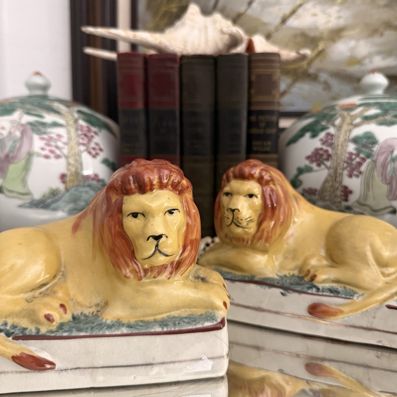 Pair of Staffordshire Lion Bookends | English Ceramic Book Ends Pair of Staffordshire Lion Bookends | English Ceramic Book Ends