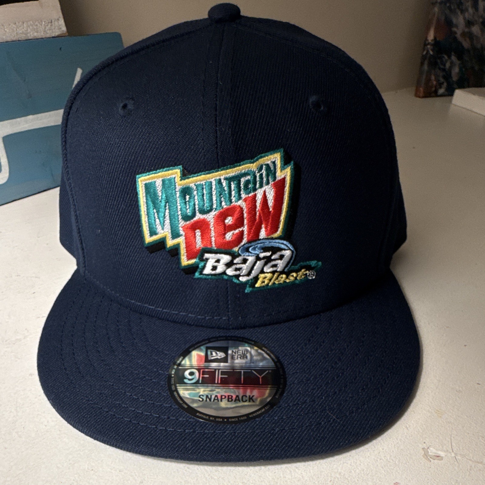 New Era 9FIFTY Mountain Dew Baja Blast Snapback Hat Navy Blue Deadstock New Era 9FIFTY Mountain Dew Baja Blast Snapback Hat Navy Blue Deadstock