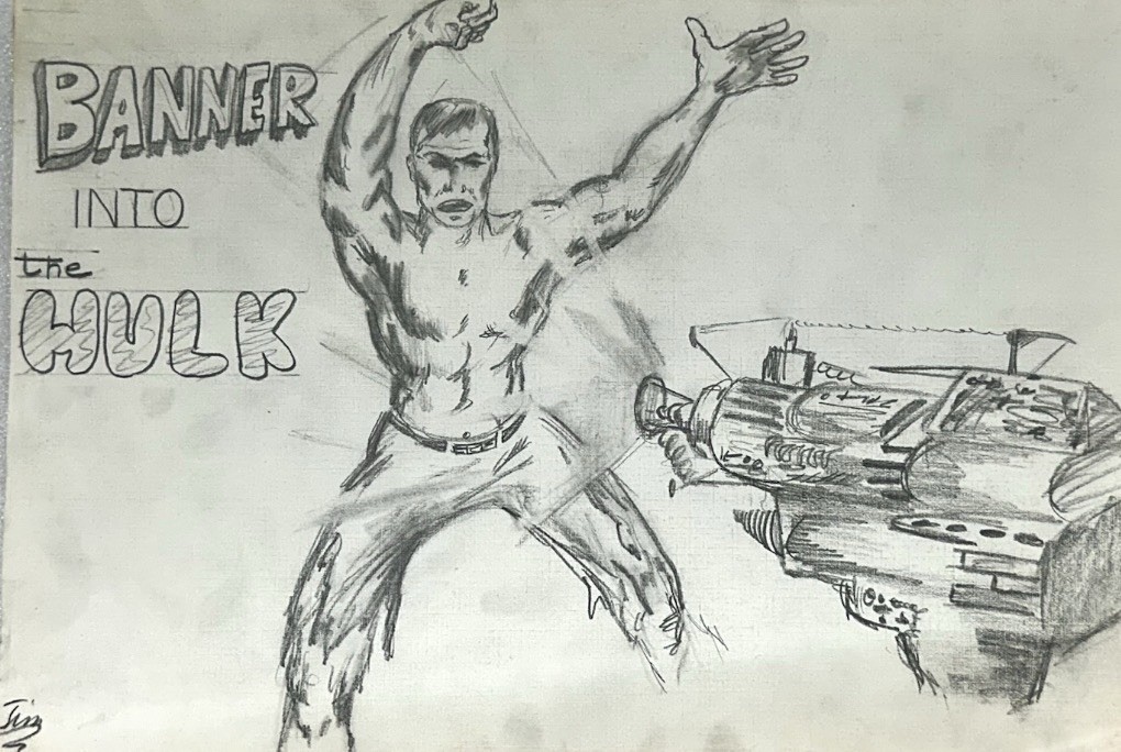 Estate Find Vintage Original Hulk Pencil Drawing Bruce Banner Comic Art 10.5x7 