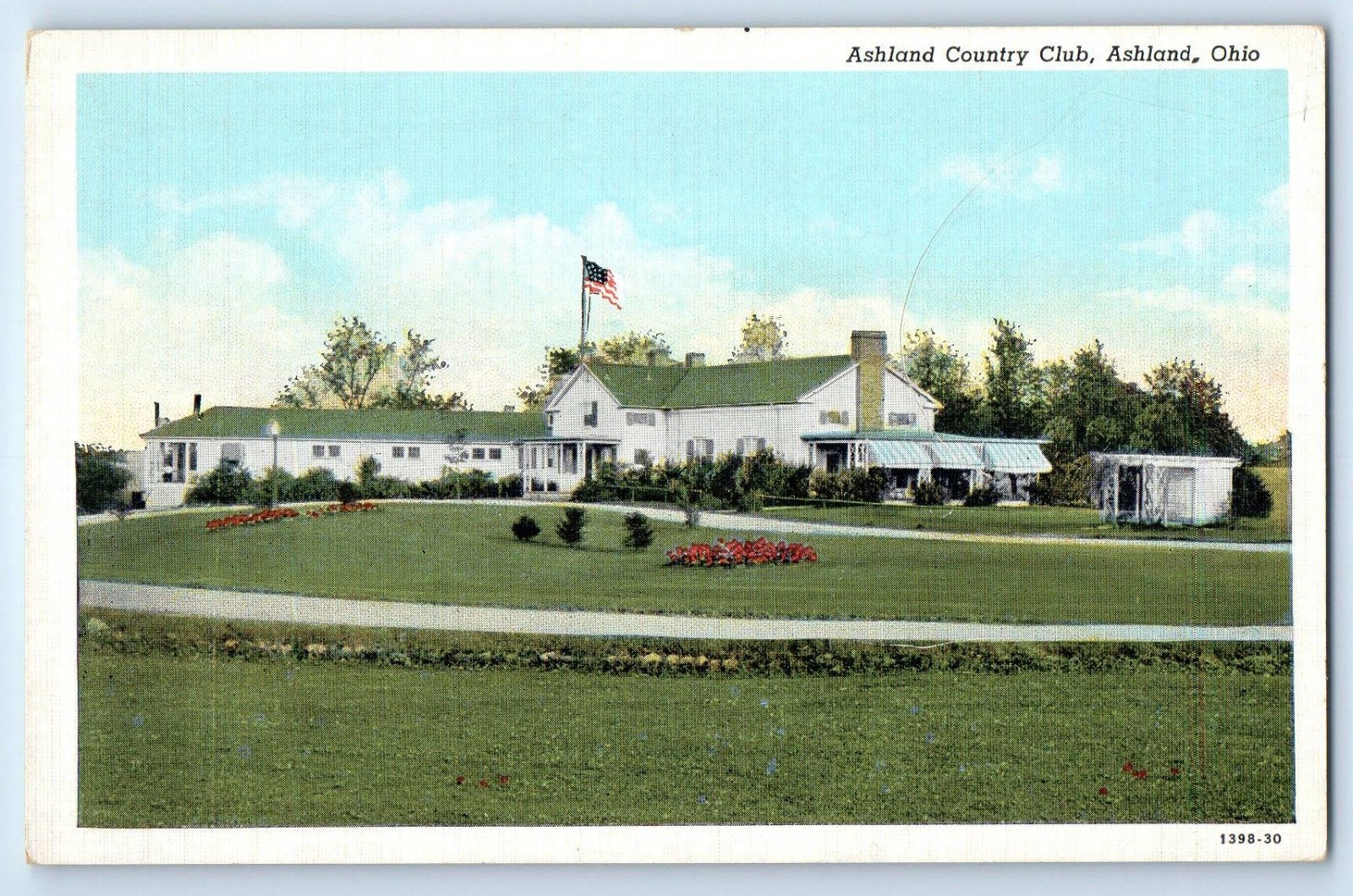 1940 Ashland Ohio Vintage Postcard Country Club Panoramic View Building Unposted