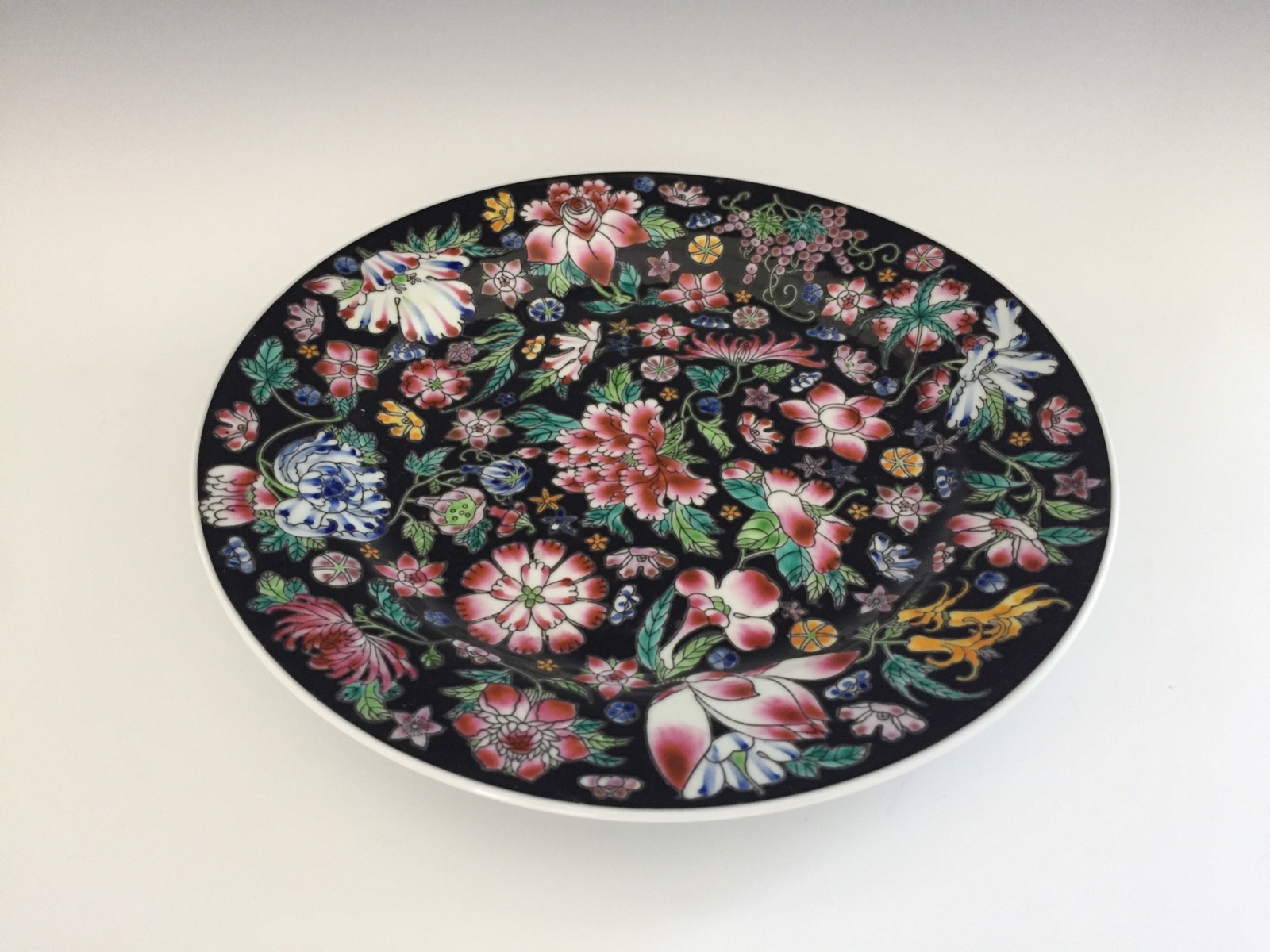 Vtg Oriental Accent Hand Painted Floral Foliage Decorative Flower Plate