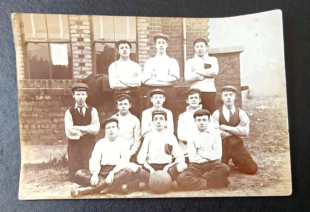 Boys Football Team. Vintage B&W Photograph. Social History. Boys Football Team. Vintage B&W Photograph. Social History.