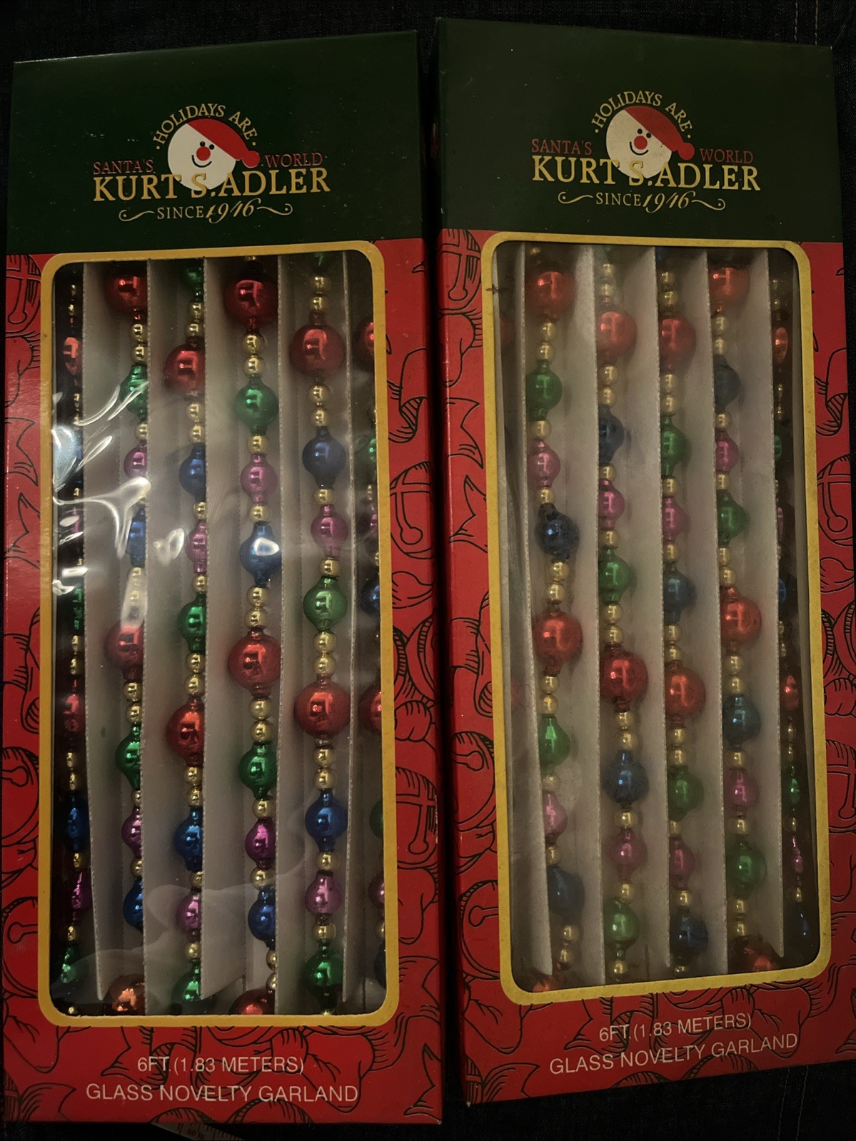 VINTAGE CHRISTMAS TREE GLASS BEAD GARLANDS KURT ADLER 12 FEET TOTAL LOT OF 2 VINTAGE CHRISTMAS TREE GLASS BEAD GARLANDS KURT ADLER 12 FEET TOTAL LOT OF 2