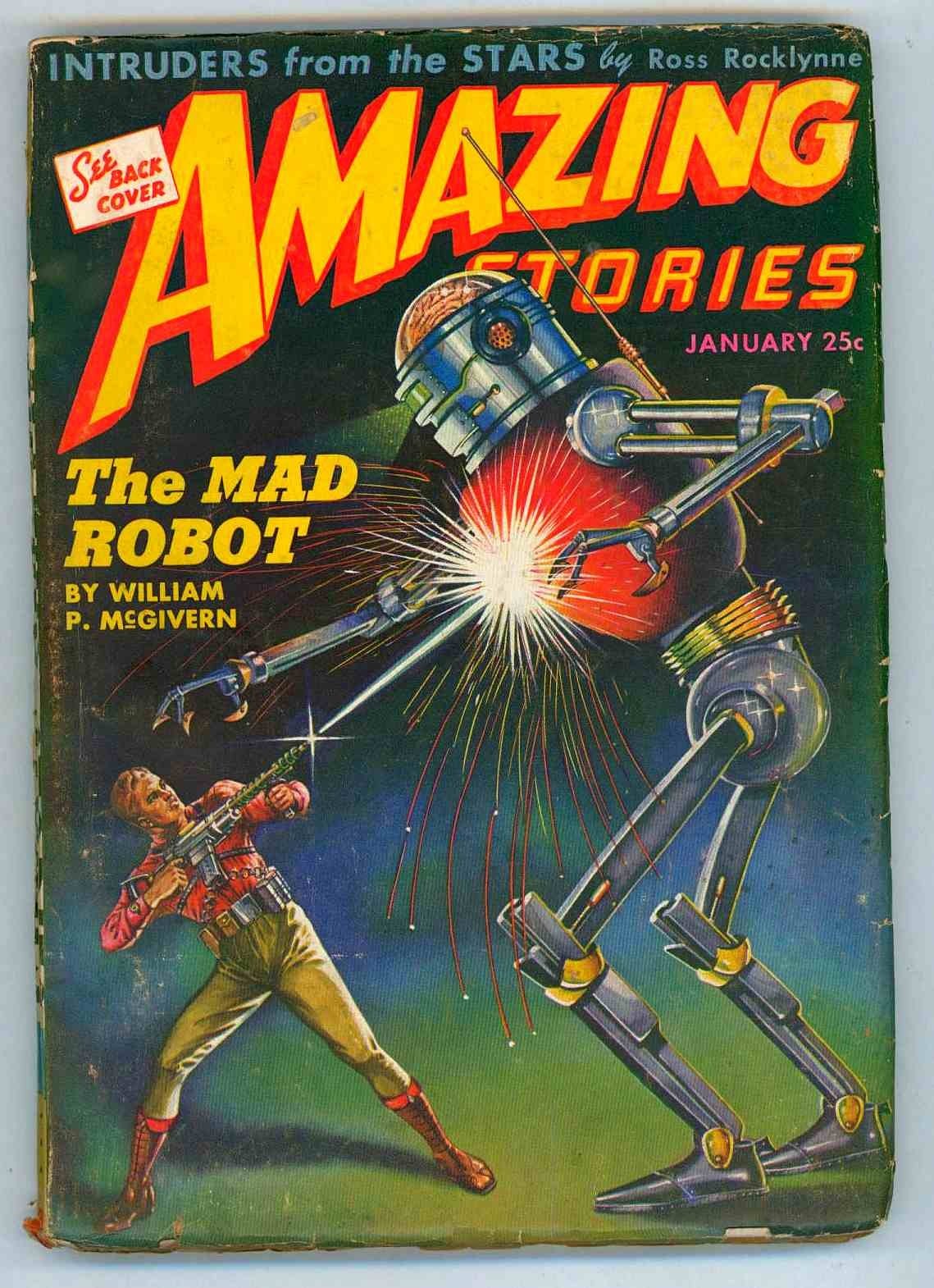 AMAZING STORIES January 1944 VG-3.5 Sci-Fi MAD ROBOT COVER PULP MAGAZINE BOOK AMAZING STORIES January 1944 VG-3.5 Sci-Fi MAD ROBOT COVER PULP MAGAZINE BOOK