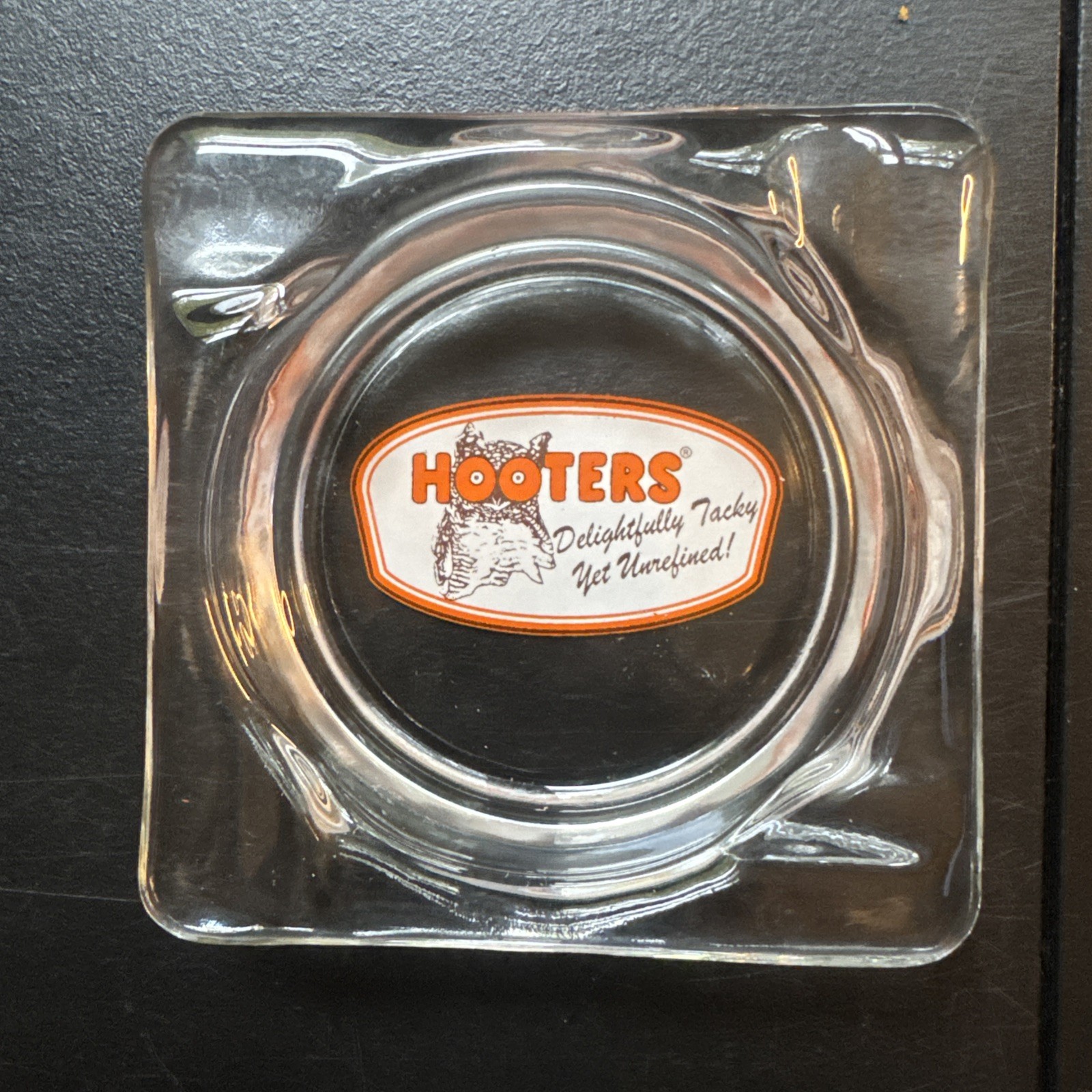 VTG Limited Edition Hooters Square Glass Screen Printed Ashtray Excellent Cond