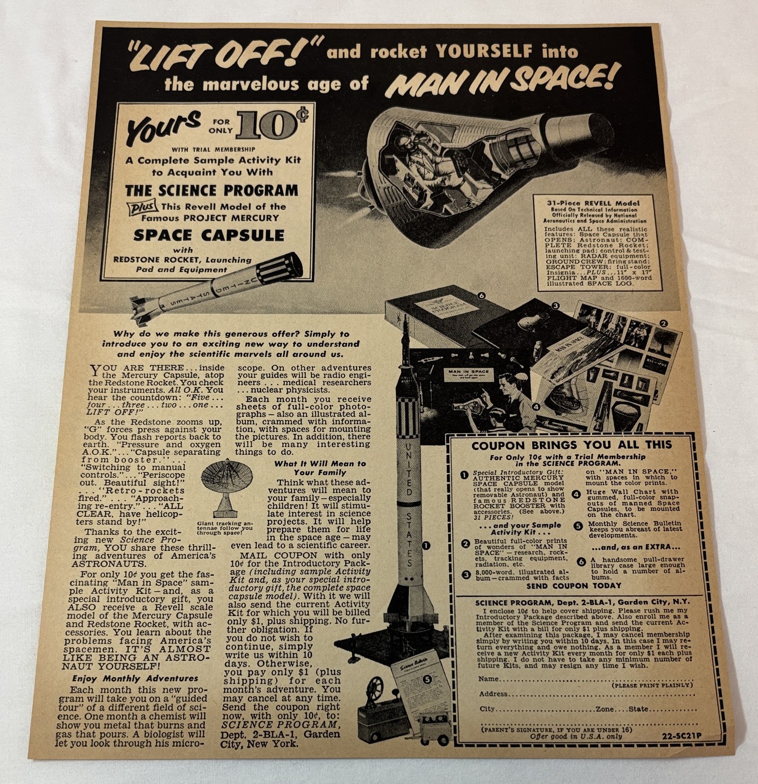 1963 REVELL models ad ~ MAN IN SPACE Project Mercury Space Capsule