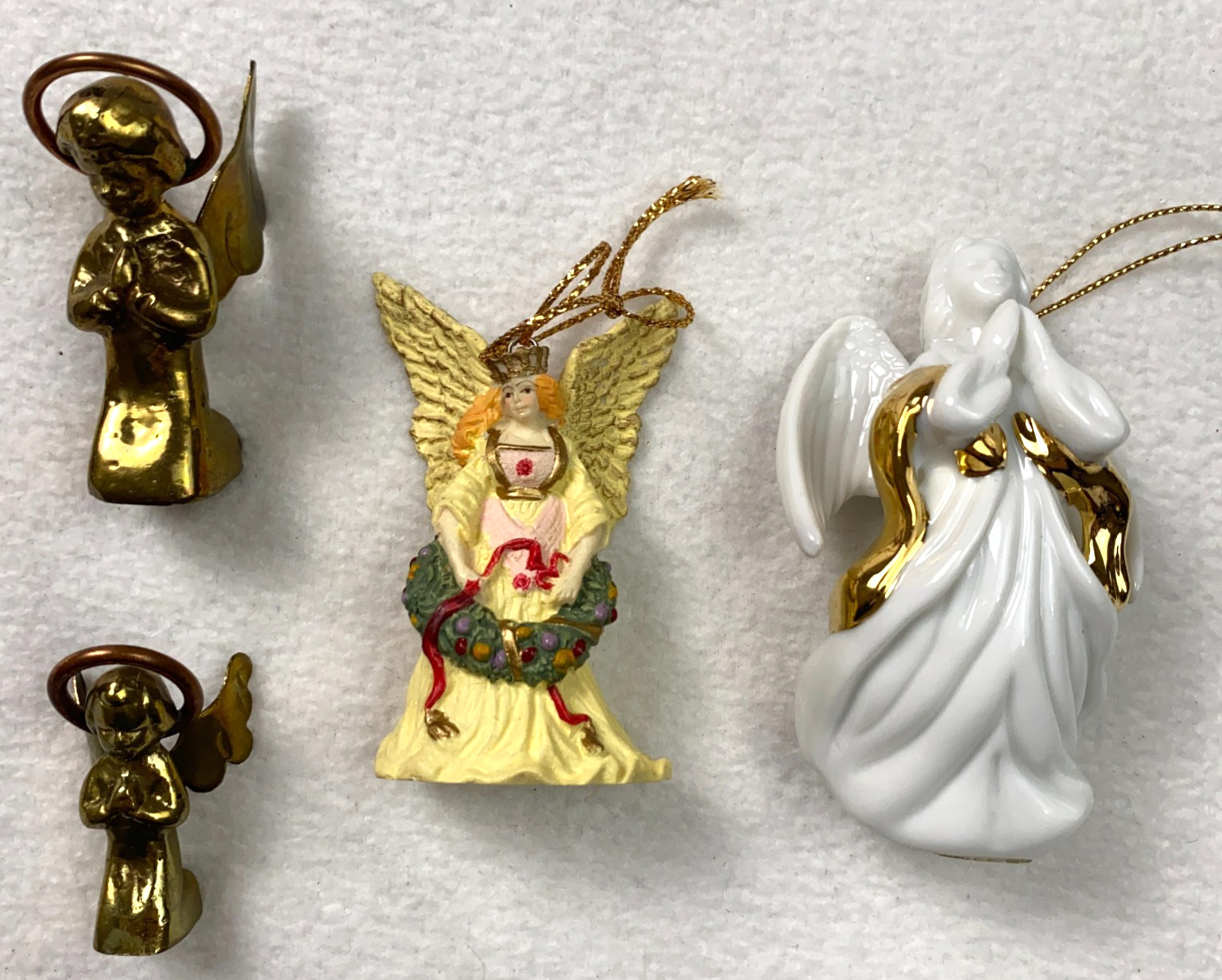 Lot Of 4 Angel Christmas Ornaments Brass & Porcelain Decorations Silvestri
