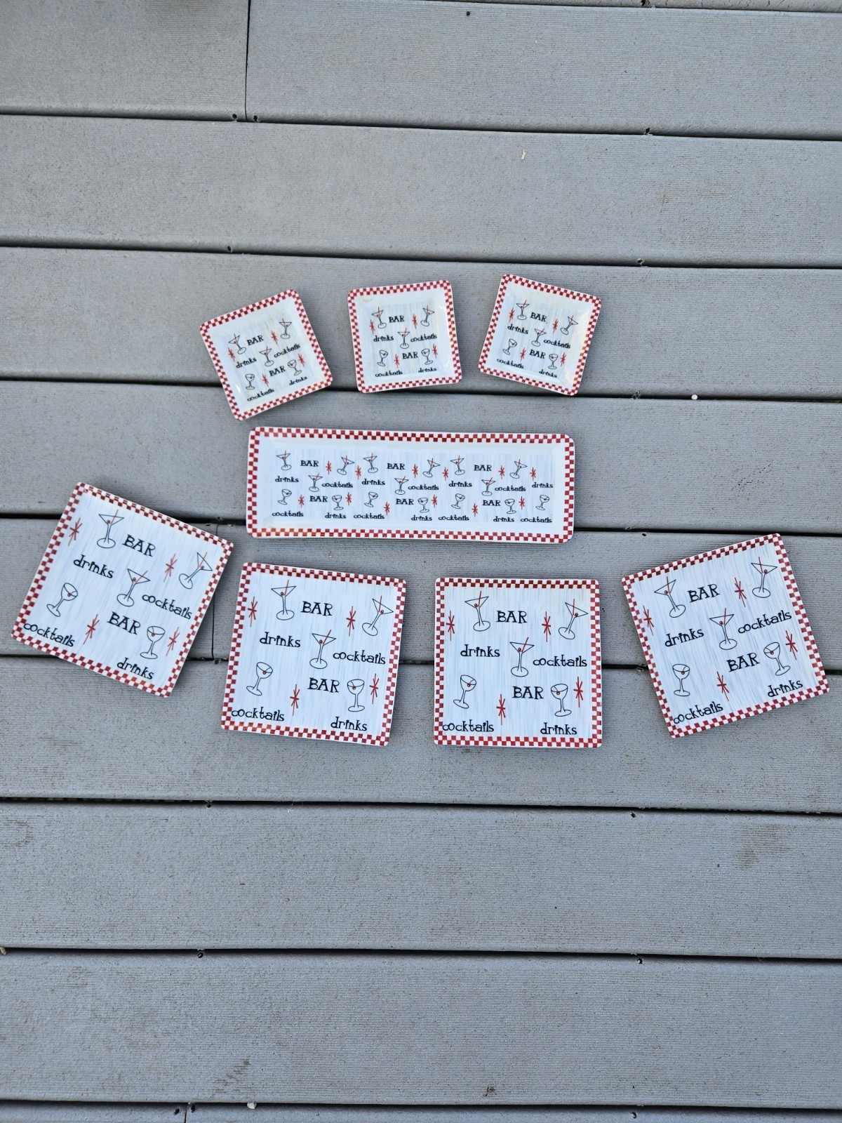 Retro 1950s Style Bar Coasters & Tray Set Red Checkered Diner Cocktail Decor