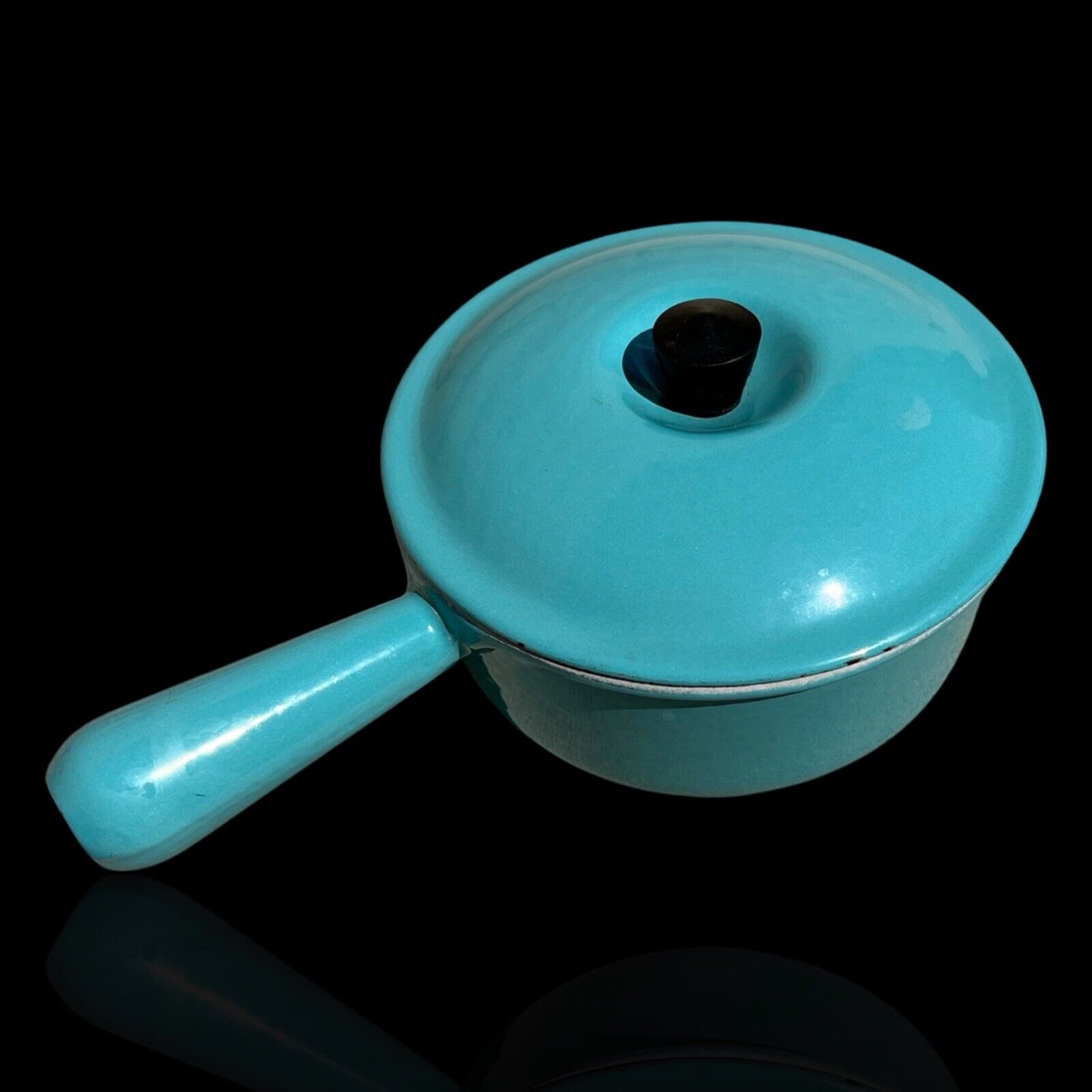 RARE Le Creuset Saucepan # 16 Enamel Cast Iron Paris Blue Turquoise 1950's Pot