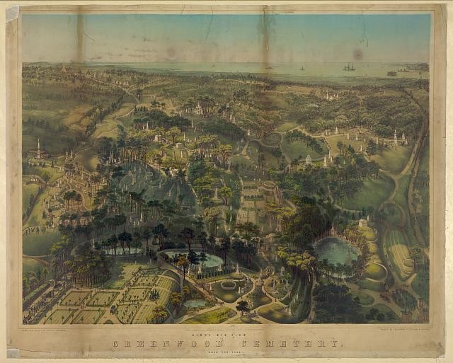 Photo:New York Brooklyn Greenwood Cemetery Bird's Eye View 1850s