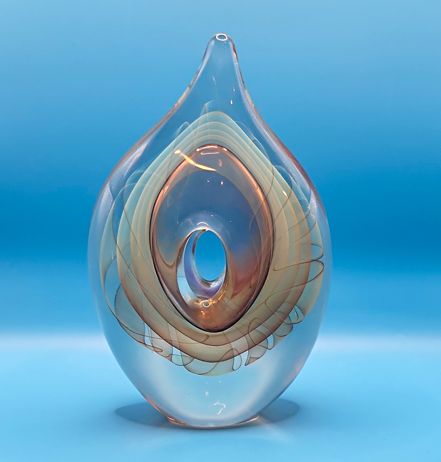 1995 Karnig Dabanian Signed Studio Art Glass Hollow Teardrop Open Aperture.