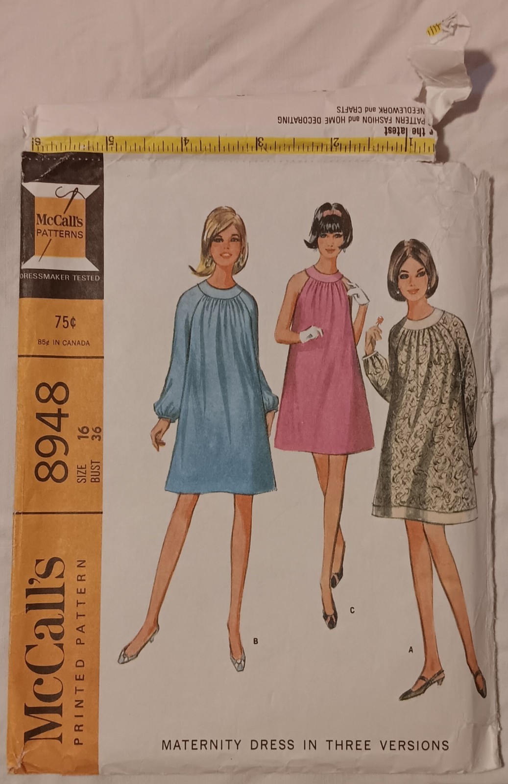1967 Women\'s Maternity Dress Sewing Pattern Size 16 McCall\'s 8948 Vintage 60s 1967 Women\'s Maternity Dress Sewing Pattern Size 16 McCall\'s 8948 Vintage 60s
