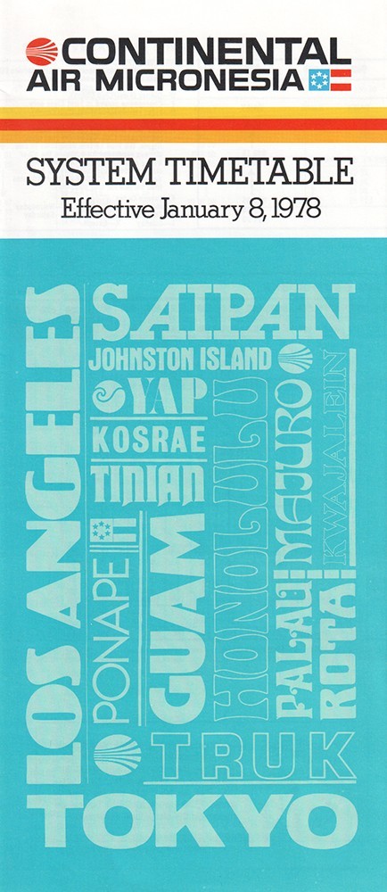 Air Micronesia timetable 1978/01/08 Continental Airlines