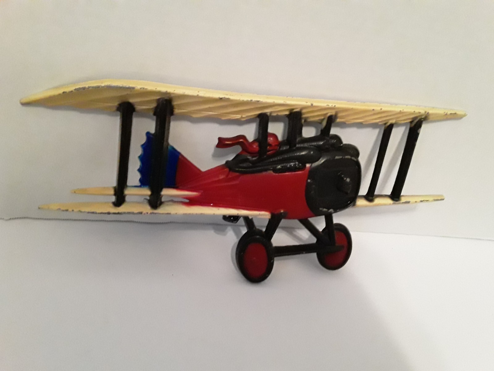 Homco 1975 1232-BX-C WWI Biplane Wall Hanging Plaque Red, Black, Blue-Cast Alum.
