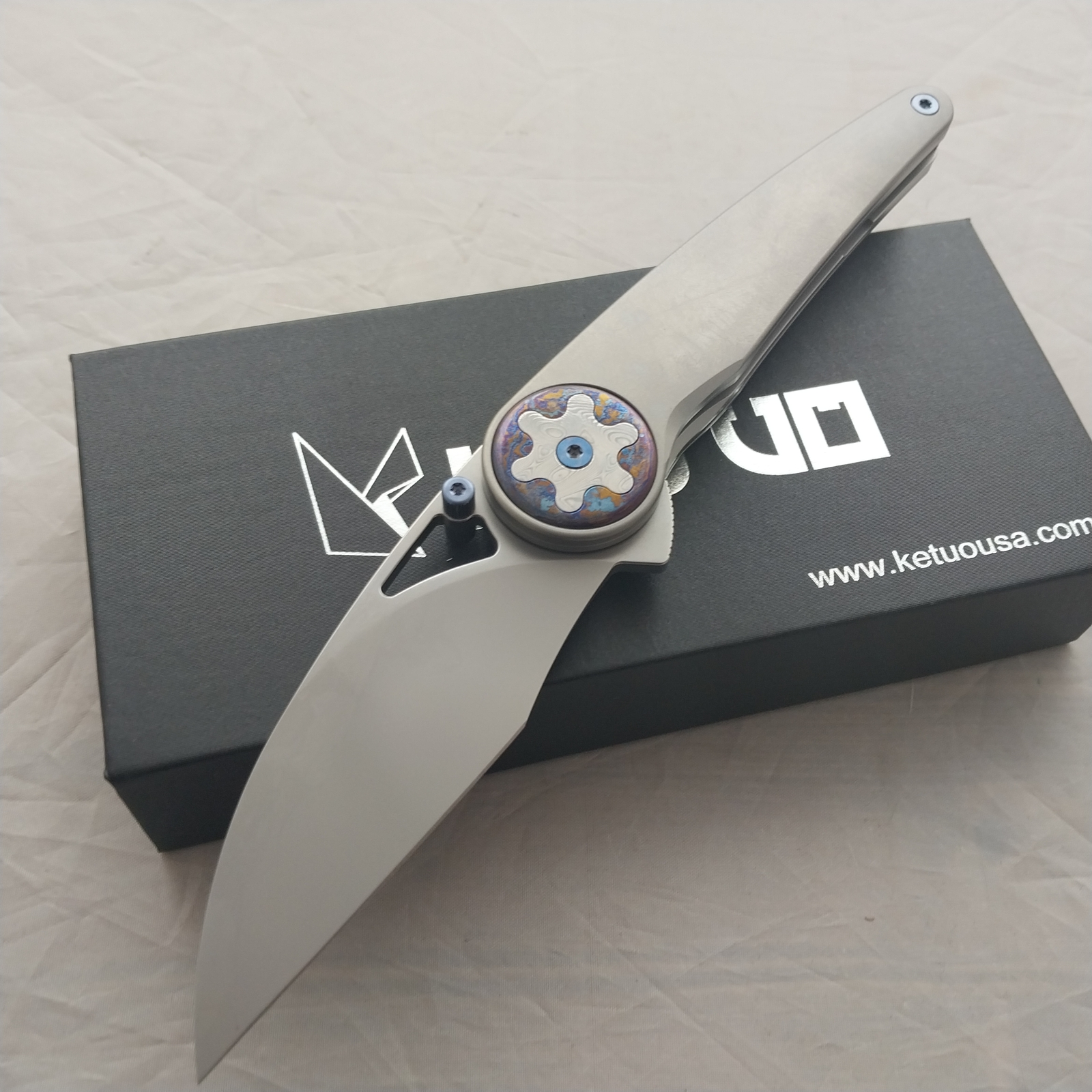 Ketuo Happy Hour Linerlock Gray Titanium Folding Bohler M390 Pocket Knife M031