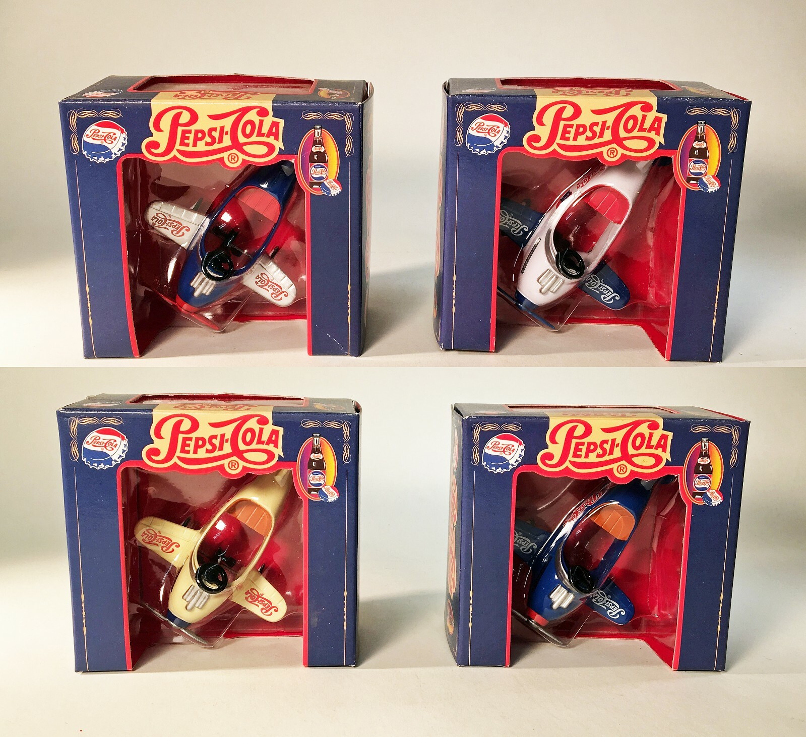 Set of 4 Pepsi Cola Die Cast Pedal Plane Replicas  - 4 Inches long