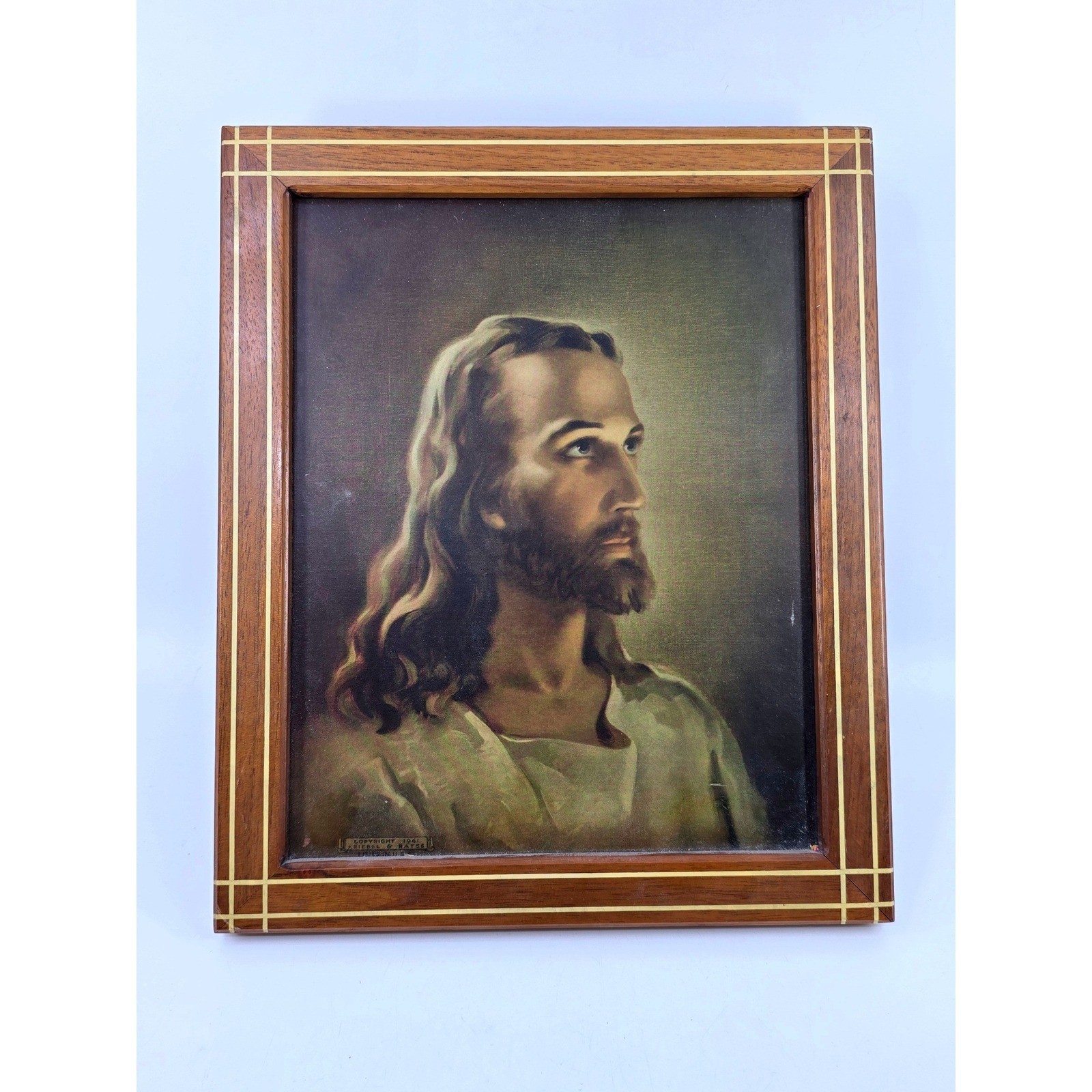 Vintage 1941 Warner Sallman Head of Christ Sick Call Set Wooden Crucifix Box