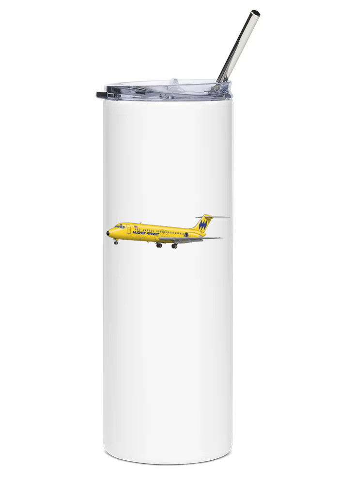Hughes Airwest Douglas DC-9 Stainless Steel Water Tumbler with straw - 20oz.