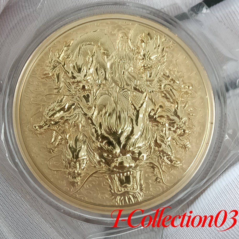 2020 China Nine Dragon Guanyin Buddha Copper Gilding Medal 40MM Thicken