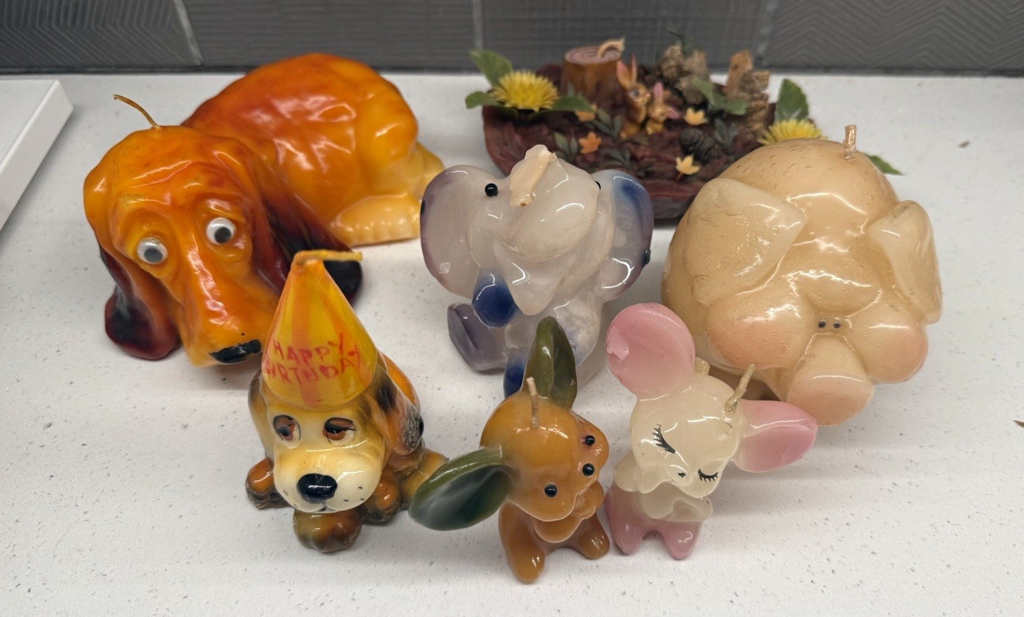 Vintage 1970s 3D Animal Candles Lot of 5 Dog Elephant Mouse Multicolor Unboxed