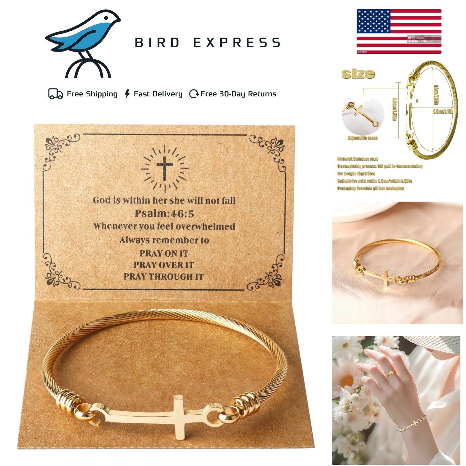 Christian Cross Bracelet for Women Inspirational Stainless Steel Jewelry Gift