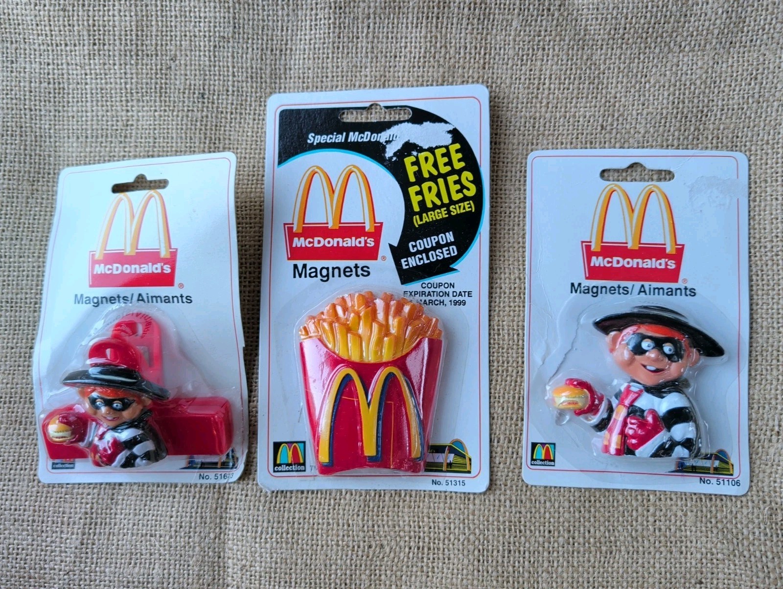3 Vintage McDonald\'s Refrigerator Magnets Hamburglar Fries Clip NIP 1999 