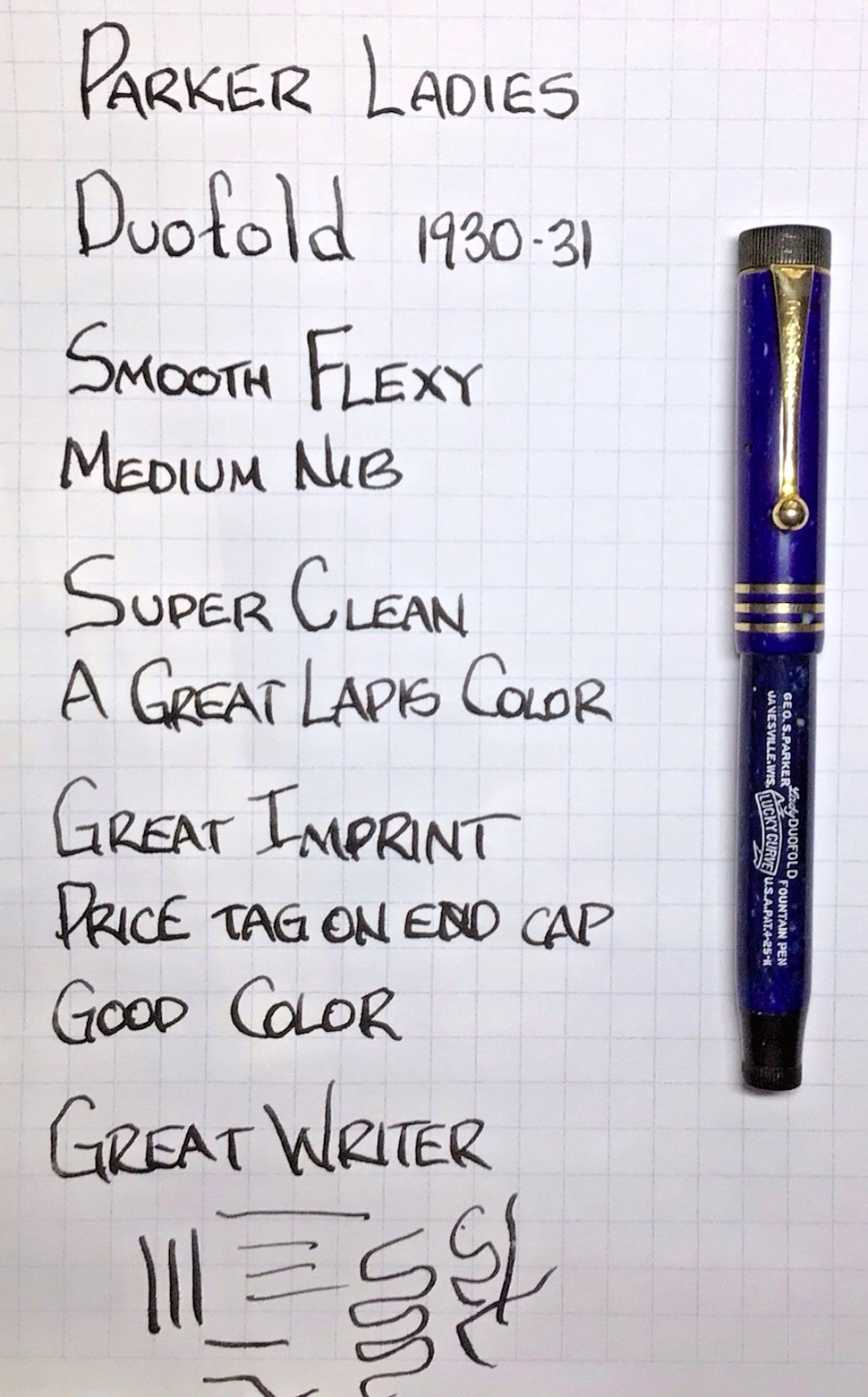 Parker Lady Duofold Lapis Blue Three Banded 14K Flexy Medium Nib Restored
