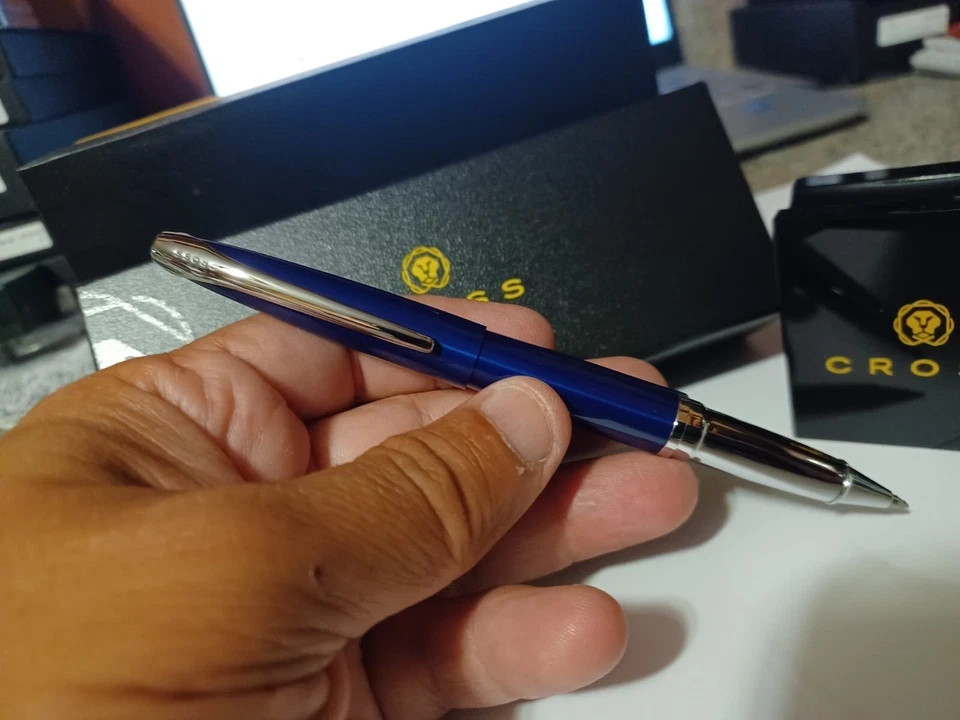 Cross ATX Rollerball Pen ROYAL BLUE AND CHROME $150 New Birthday Dad Mom Gift