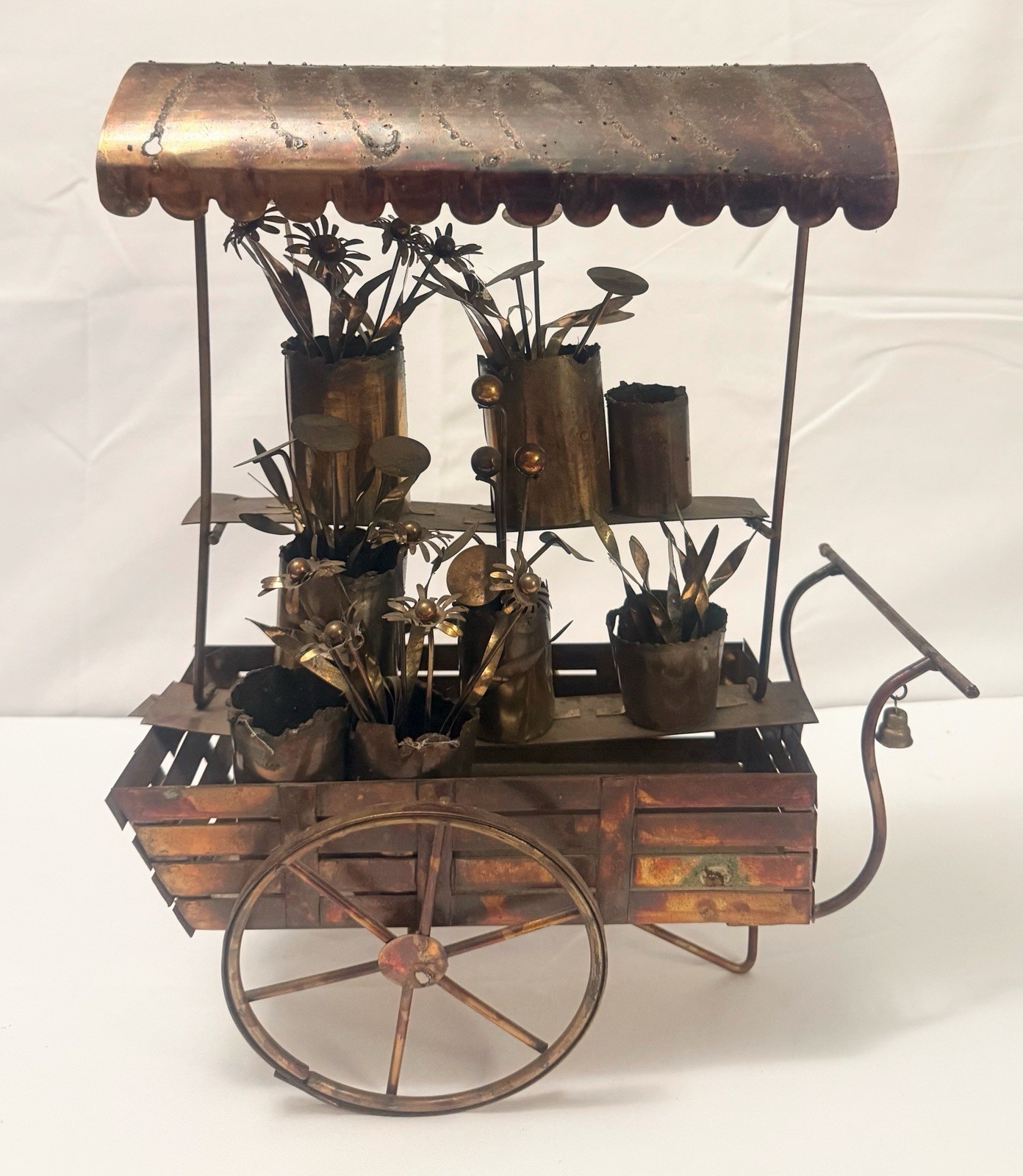 Vintage Large Tin Metal Flower Cart Tabletop Decor by Apex Hong Kong