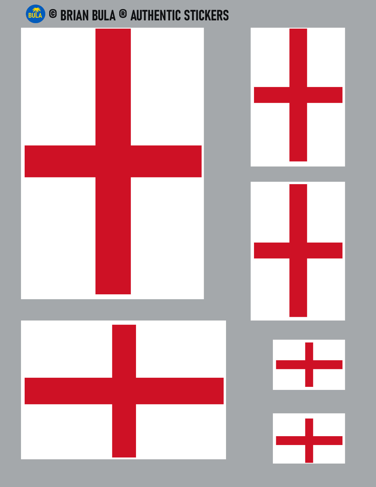 England Flag Sticker Sheet 6 Stickers Small to Large St. George\'s Cross