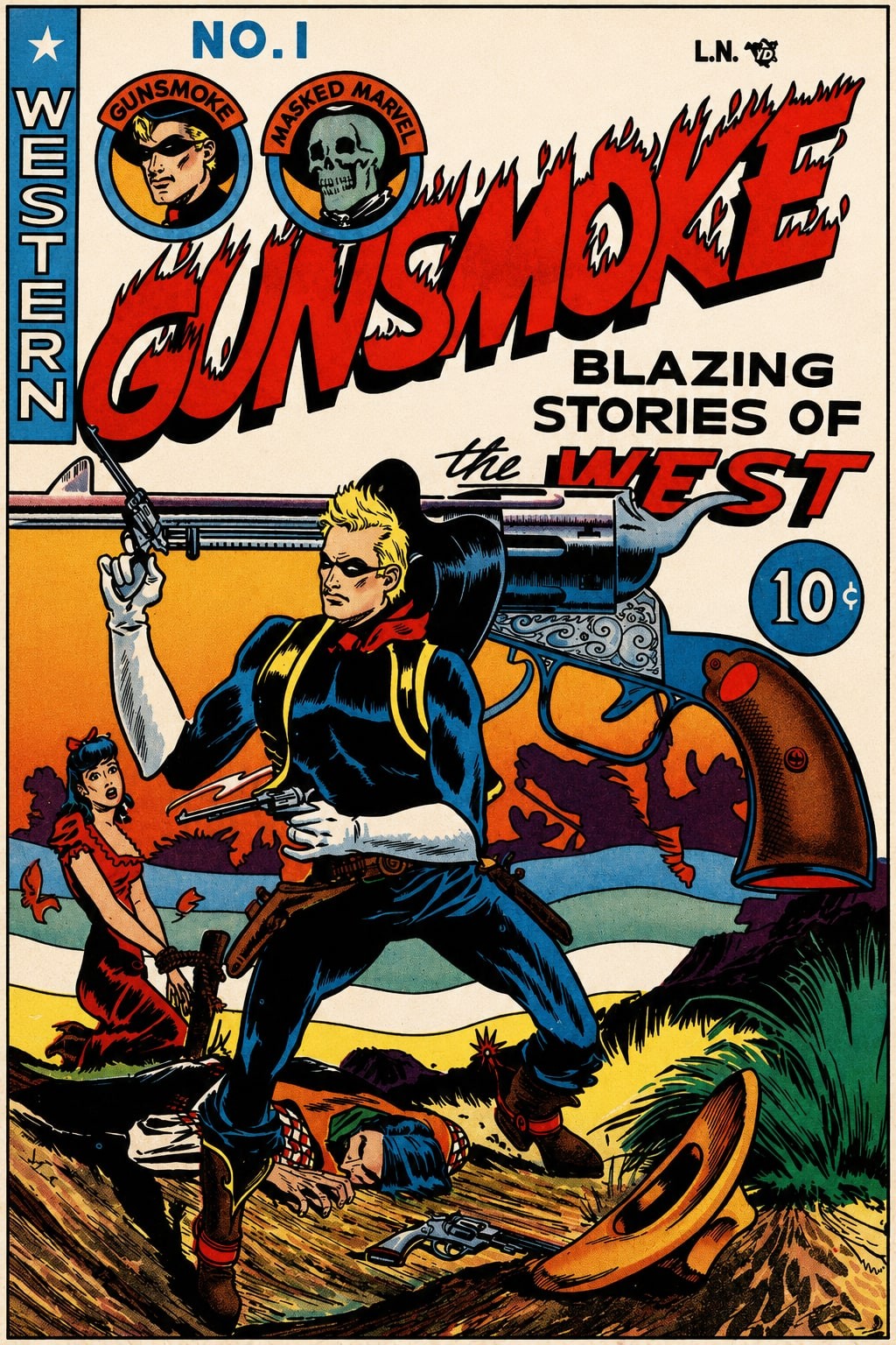 Gunsmoke Western Comic Poster 🏜️ No.1 Blazing Stories - 24x36” - Rare Reprint Gunsmoke Western Comic Poster 🏜️ No.1 Blazing Stories - 24x36” - Rare Reprint